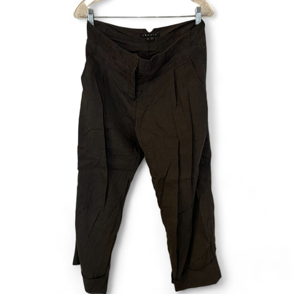 Women's Theory Brown Linen Blend Pants Size 8